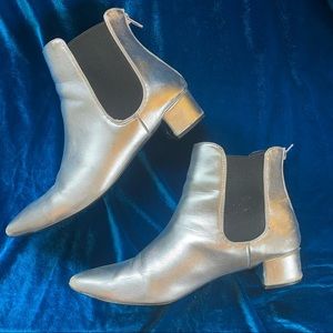 Pointed toe silver low heel booties Size 10
